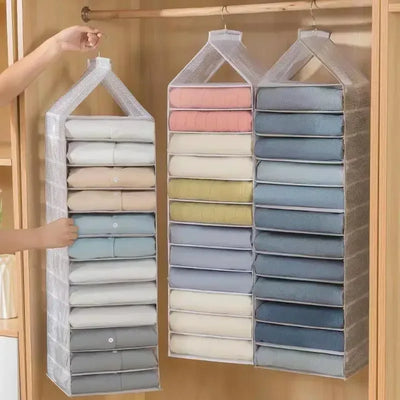 Hanging wardrobe clothing organizer