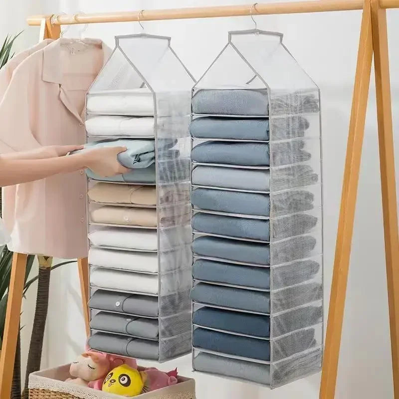 Hanging wardrobe clothing organizer